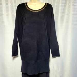 Jennifer Lopez Black Knit Sweater with Gold Chain Neckline (XL)